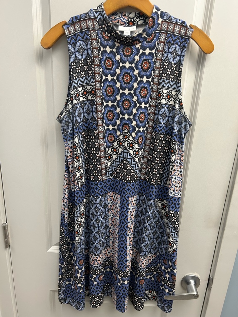 J. Jill Sleeveless High-Neck Patchwork A-line Shift Dress, size MP